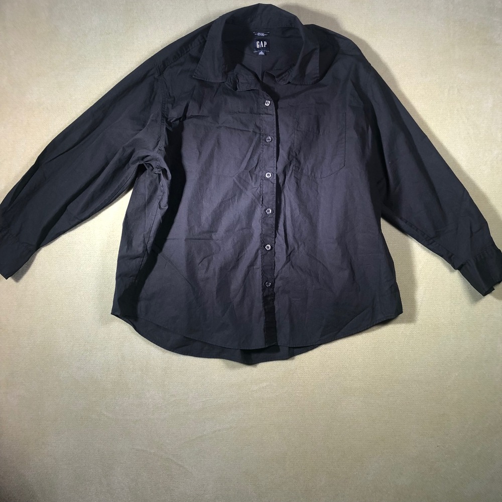 Gap Big Shirt Men Medium Petite Black Organic Cotton Button Down S/755814-14